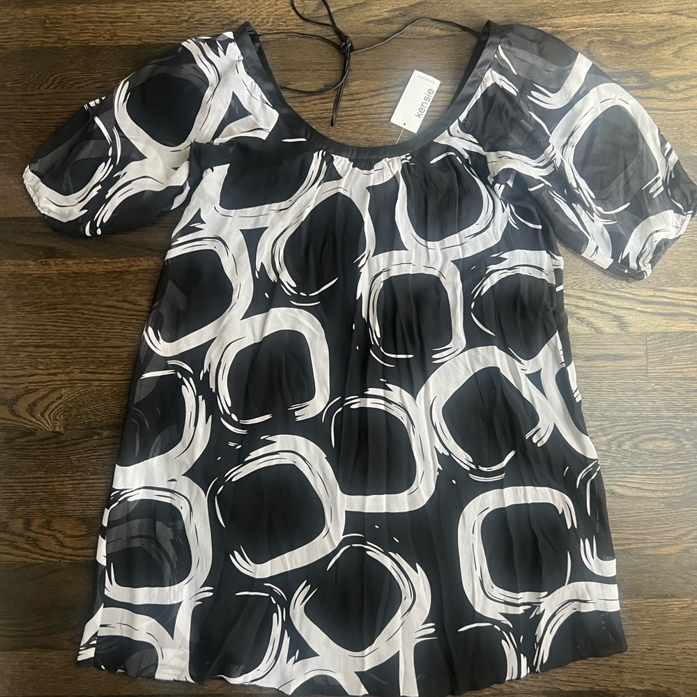 NWT NEW Kensie Silk Black and White Patterned Mini Dress/Tunic